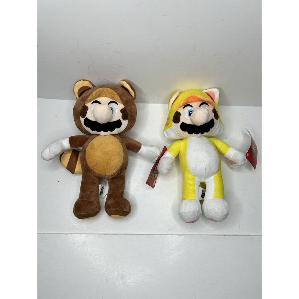 Set of 2 Super Mario Yellow &  Tanooki Plush Toys. Soft.12" each  New